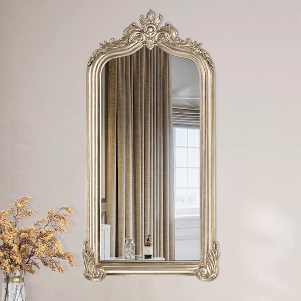 Edvivi Elizabeth 18 in. W x 35 in. H Antique Gold Ornate Arch Metal Framed Classic Mirror