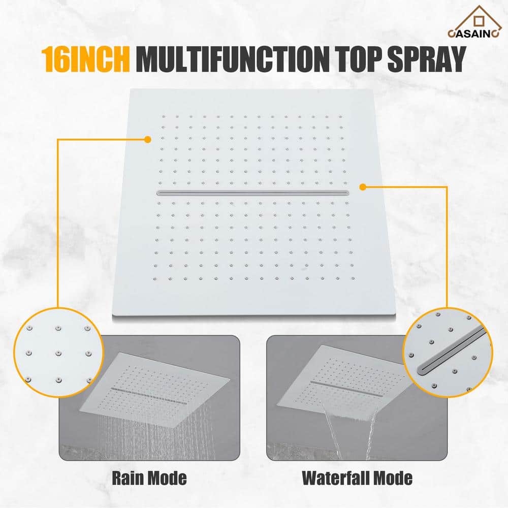 Matte White Dual Head Ceiling Mounted Rainfall Shower System