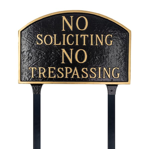 Montague Metal Products No Soliciting, No Trespassing Arch Large Statement Plaque with 23 in. Lawn Stakes - Black/Gold