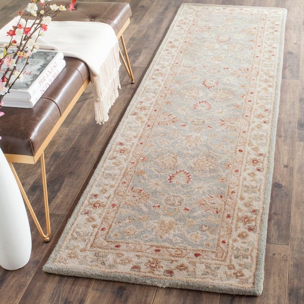 Antiquity Grey Blue/Beige 2 ft. x 12 ft. Border Runner Rug