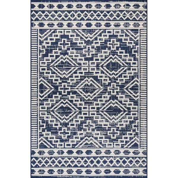 nuLOOM Cari Moroccan Tribal Navy 4 ft. x 6 ft. Indoor/Outdoor Patio Area Rug