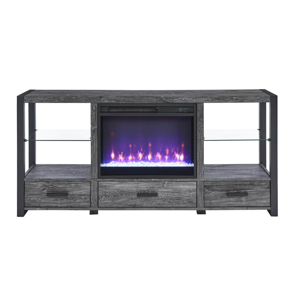 60 in. Electric Fireplace Media TV Stand with Sync Colorful LED Lights-Dark rustic oak color -  Mondawe, MA-CE60638