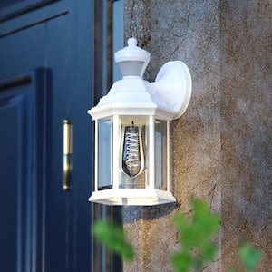 Auburn Aluminum 6.25 in. W 1-Light White Motion Sensor Dusk to Dawn Outdoor Wall Lantern Clear Glass