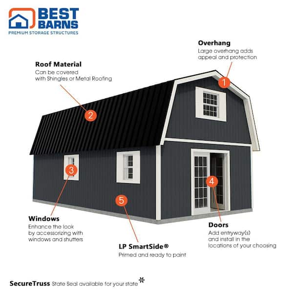 Best Barns - Handcrafted Homestead XL 16 ft. x 28 ft. Two-Story Wood Barn Kit with Loft (Staircase Included)