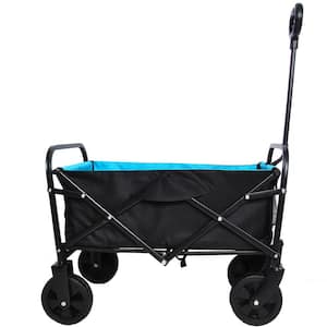 Black Steel Outdoor Garden Camping Folding Wagon Shopping Serving Cart in Black and Blue