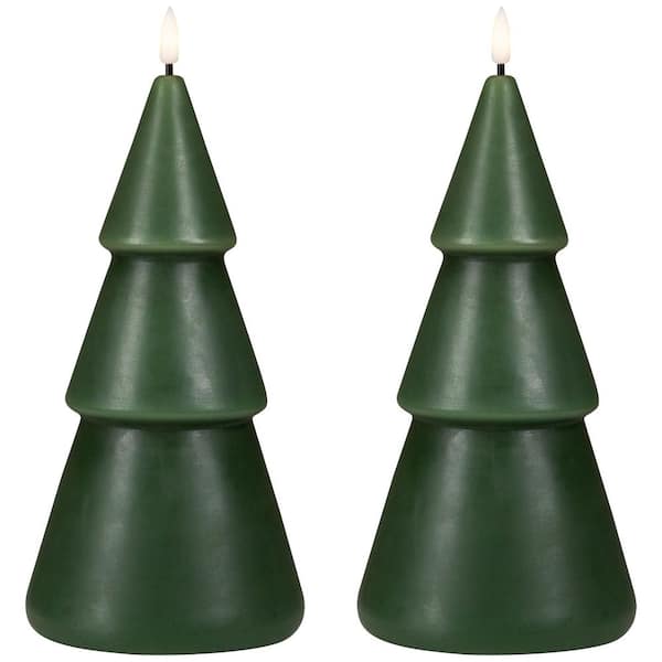 Flameless LED Flickering Christmas Tree Wax Candles - 10.5 in. Green - Set of 2