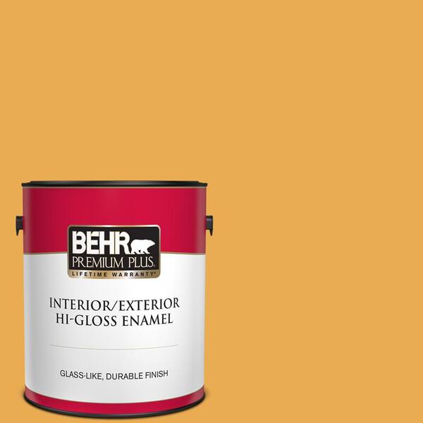 BEHR PREMIUM PLUS 1 gal. #BIC-43 Optimist Gold Hi-Gloss Enamel Interior/Exterior Paint