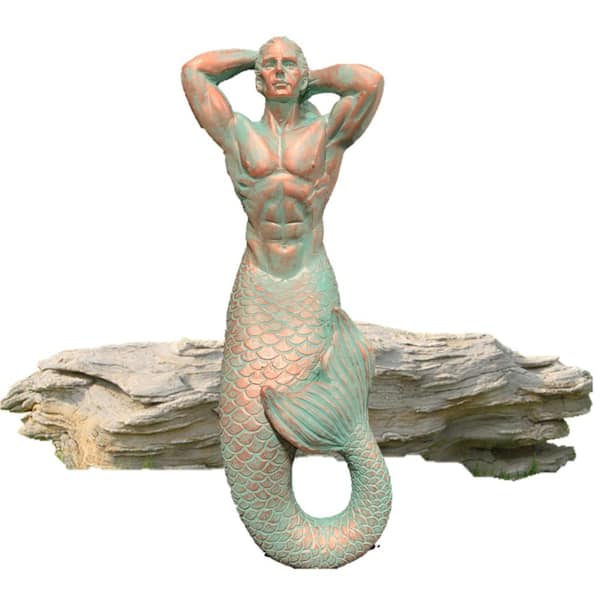 HOMESTYLES 15 in. Merman Mermaid Triton Shelf Sitter Nautical Beach Statue
