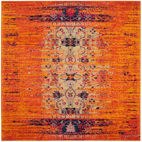 SAFAVIEH Monaco Orange/Multi 7 ft. x 7 ft. Square Border Area Rug