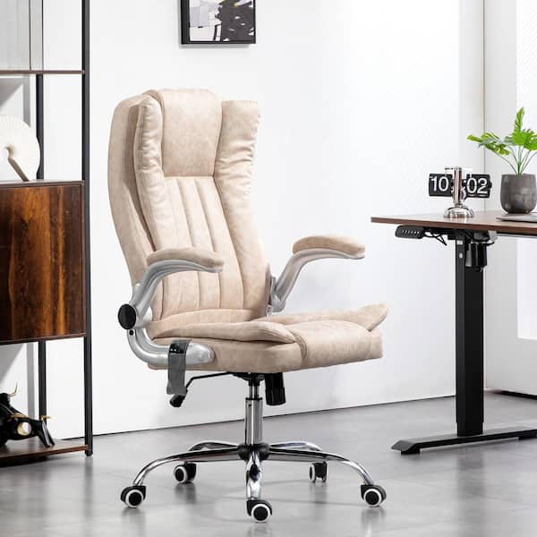 HOMCOM Faux Leather High Back, Adjustable Height Office Chair in Cream White with Arms