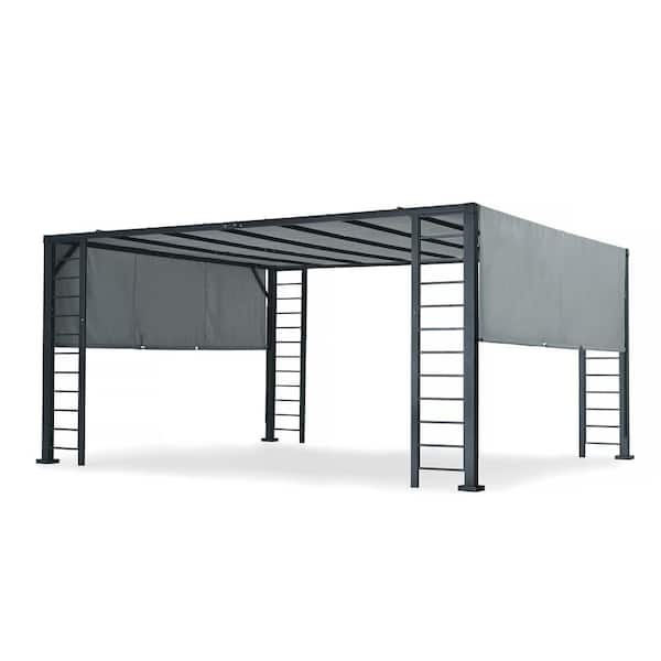 13 ft. x 15 ft. Dark Gray Aluminum Outdoor Patio Pergola with Retractable Shade