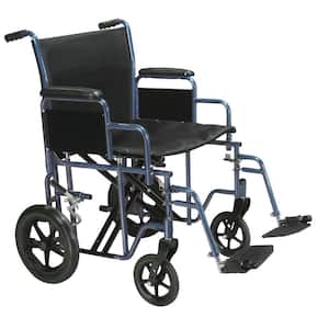 Bariatric Heavy Duty Transport Wheelchair with Swing Away Footrest and 22 in. Seat in Blue