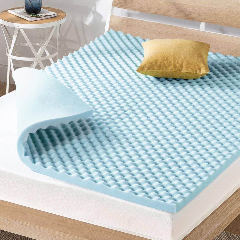 Mellow 2 in. Cooling Gel Egg Crate Memory Foam Mattress Topper, Blue