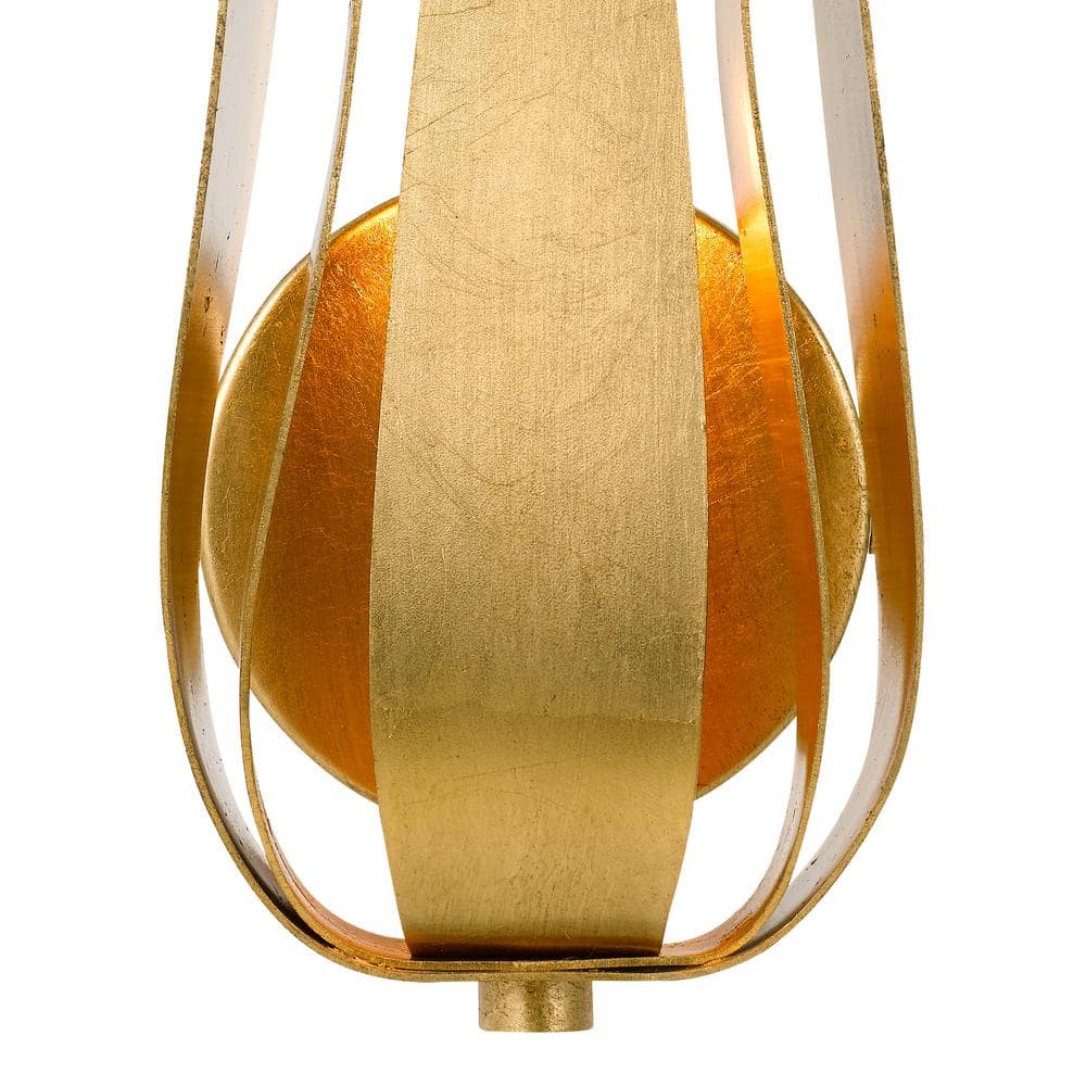 Antique Gold Dimmable 14" Steel Sconce with Wrought Iron Leaves