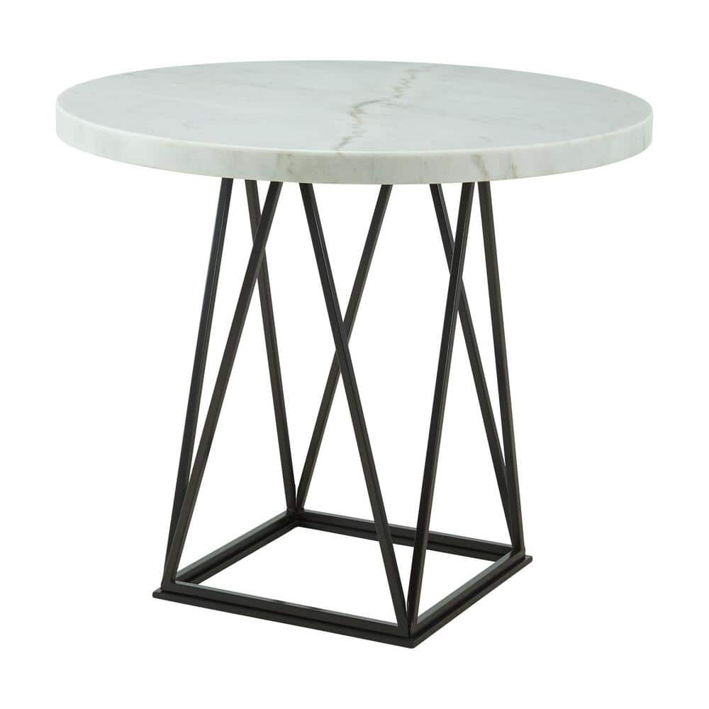 Round White Marble and Iron Counter Height Dining Table