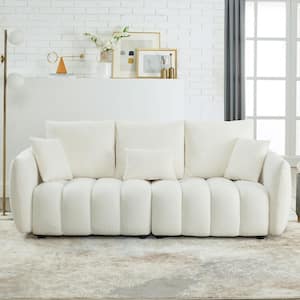 82 in. Oversized Teddy Velvet Square Arm Rectangle 3-Seater Sofa Chair with Back Pillow,Back Cushion for Apartment,Beige