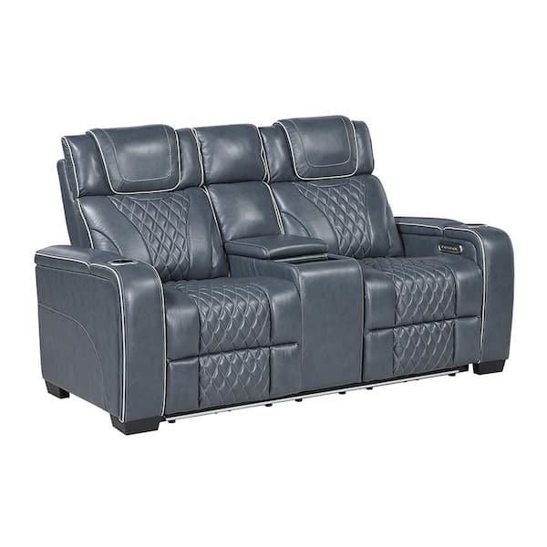 Lazzara Cassian 72 in. W Blue Leather 2-Seater Power Double