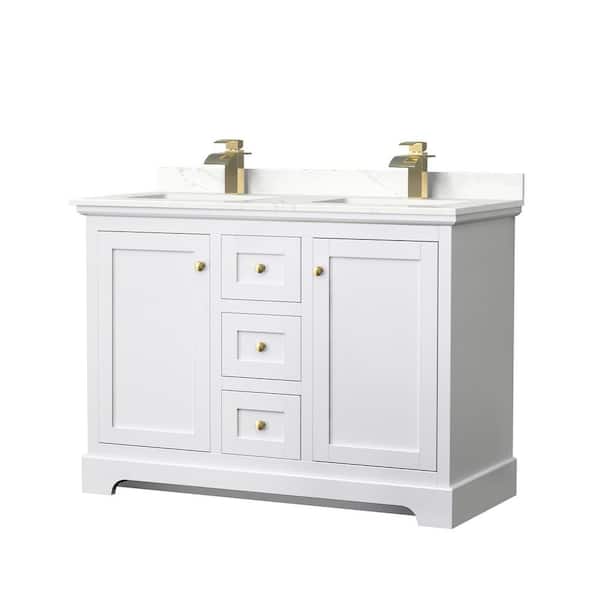 Wyndham Collection Avery 48 in. W x 22 in. D x 35 in. H Double Bath Vanity in White with Giotto Quartz Top