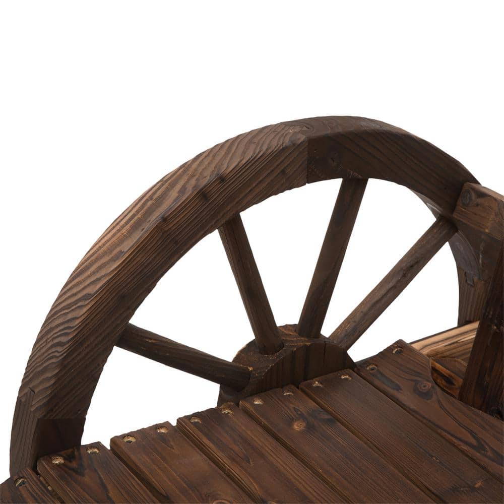 Burnt Wood Adirondack Rocking Chair with Wagon Wheel Armrests