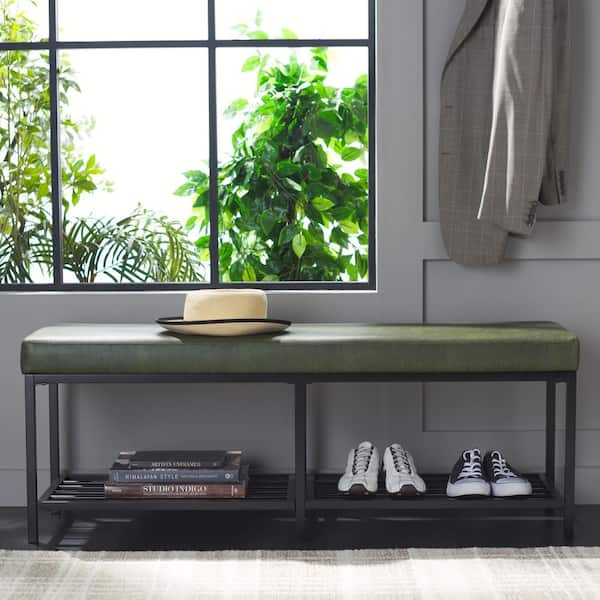 Yomi Dark Green/Black Entryway Bench With Cushion 48 in.