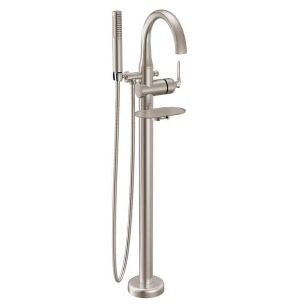 Bonacci 1-Handle Floor Mount Tub Filler Trim in Lumicoat Stainless with Hand Shower (Valve Not Included)