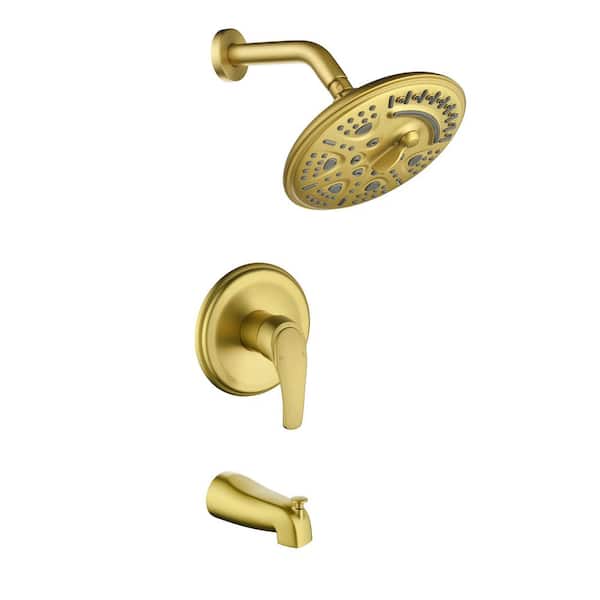 FORCLOVER Single Handle 6-Spray Tub and Shower Faucet 1.8 GPM with 8-in. Top Spray Shower head in Brushed Gold Valve Included