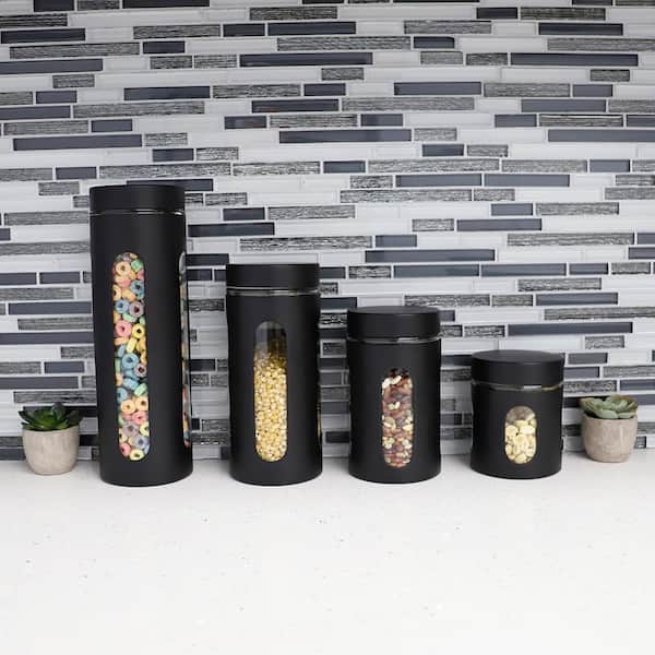 Home Basics 4-Piece Stainless Steel Canisters with Multiple Peek-Through Windows