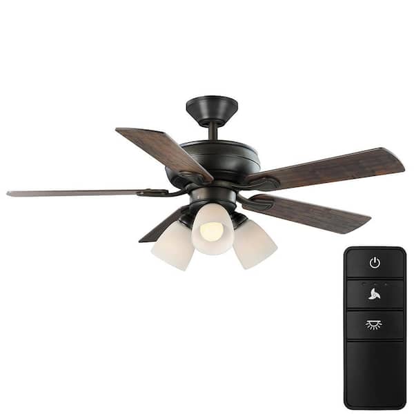 Hampton Bay Riley 44 in. Indoor LED Bronze Dry Rated Downrod Ceiling Fan with 5 Reversible Blades, Light Kit and Remote Control