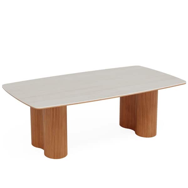 Halseey Natural Sintered Stone 78. in. Pedestal Solid Wood Kitchen Dining Table for 10 Heavy-Duty