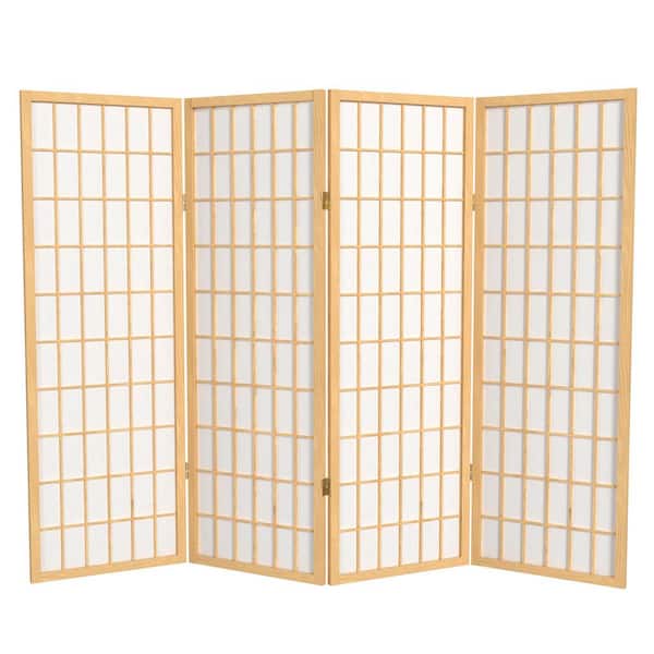 Oriental Furniture 4 ft. Short Window Pane Shoji Screen - Natural - 4 Panels