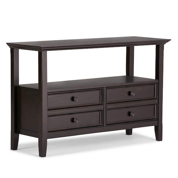 Simpli Home Amherst 48 in. Dark Brown Standard Rectangle Wood Console Table with Drawers