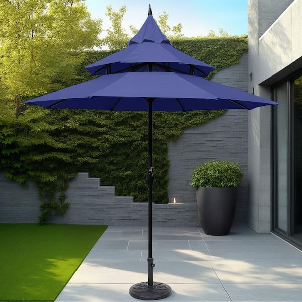 Maypex 9 ft.Pagoda Market Umbrella,3 Tier Patio Umbrella in Navy