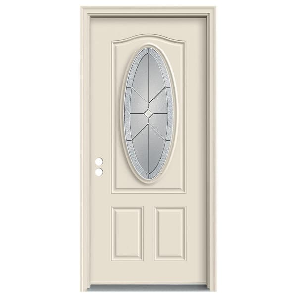JELD-WEN 32 in. x 80 in. 3/4 Oval Lite Intersect Primed Steel Prehung Right-Hand Inswing Front Door w/Brickmould