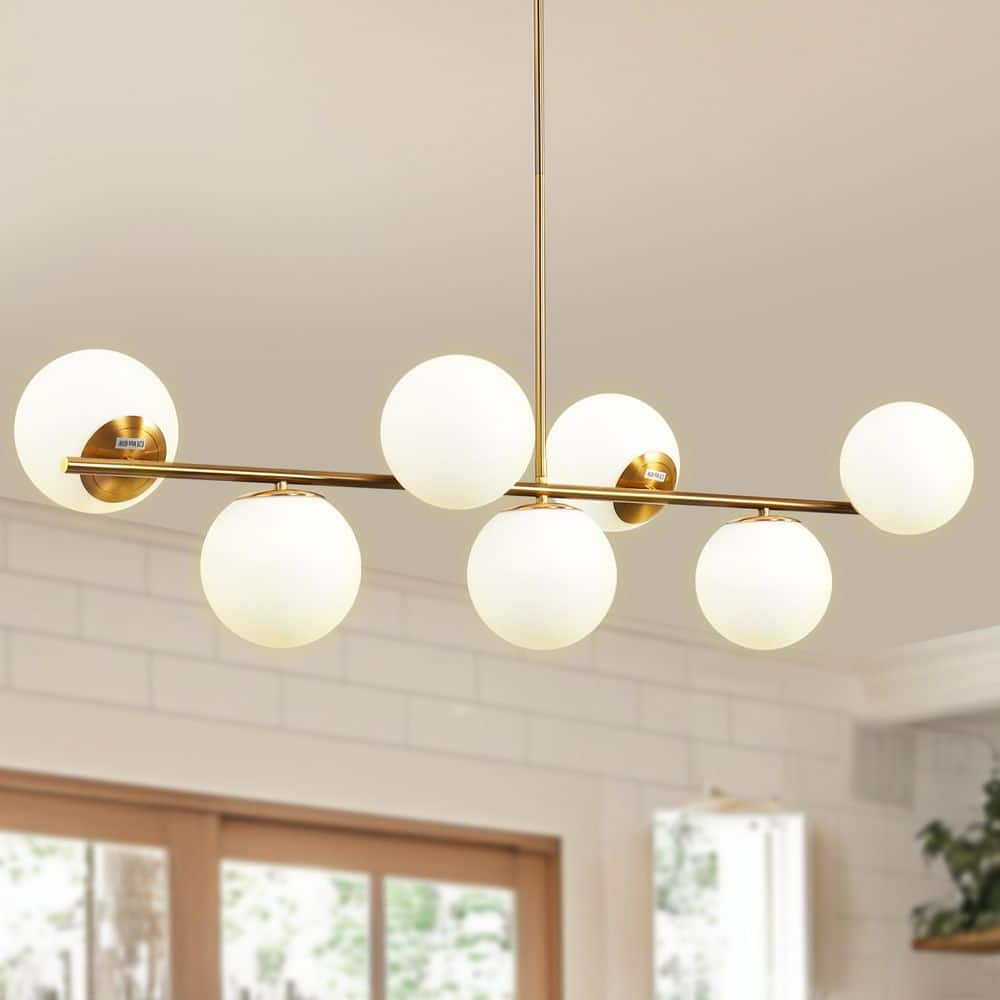 シャルロット Briignite 7-Light Gold Metal Pendant Chandelier with White