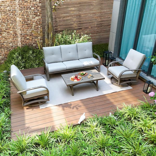 ULAX FURNITURE CHAMBER 4-Piece Swivel Aluminum Outdoor Conversation set with Sunbrella Cushions