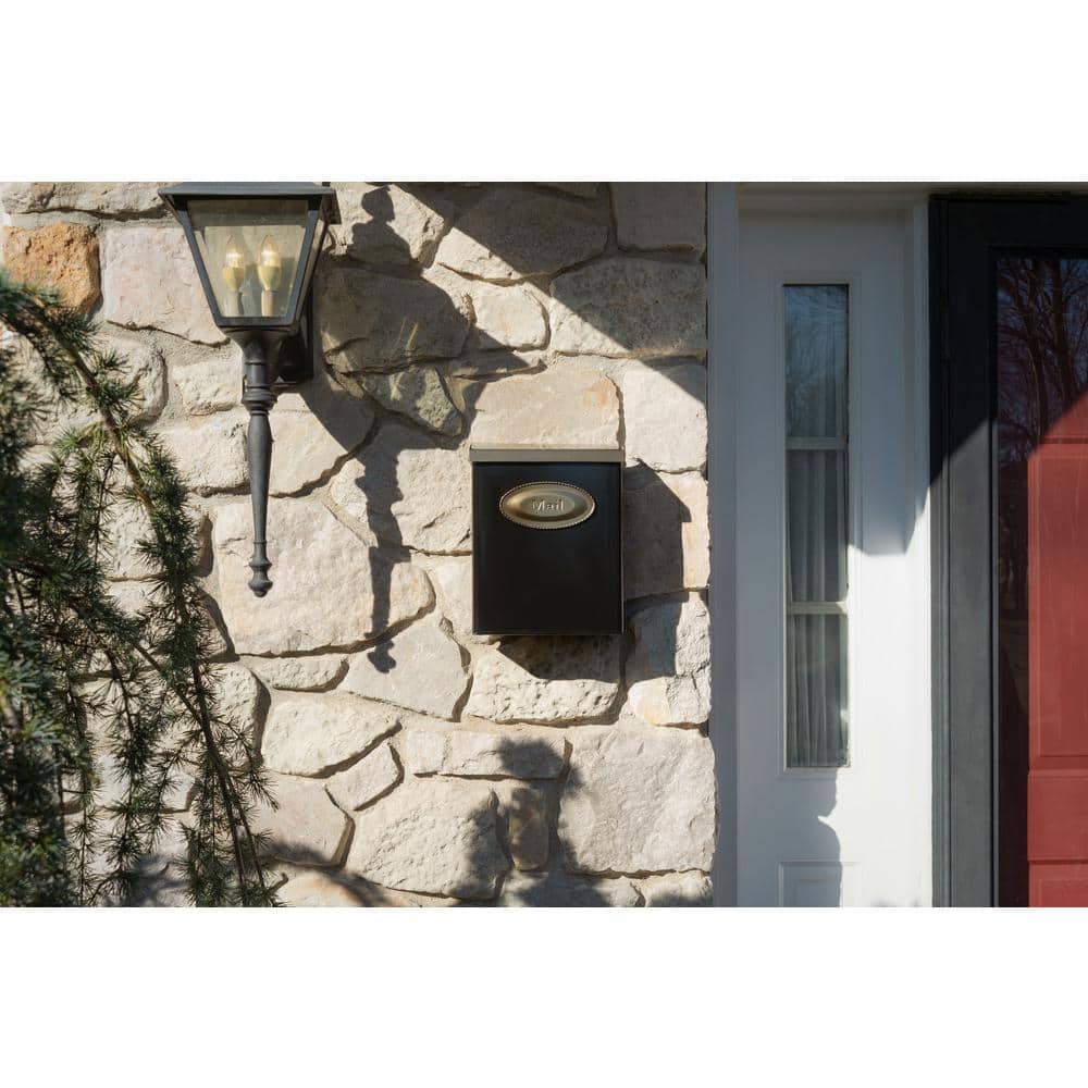 Medium Black and Brass Steel Locking Wall Mount Mailbox