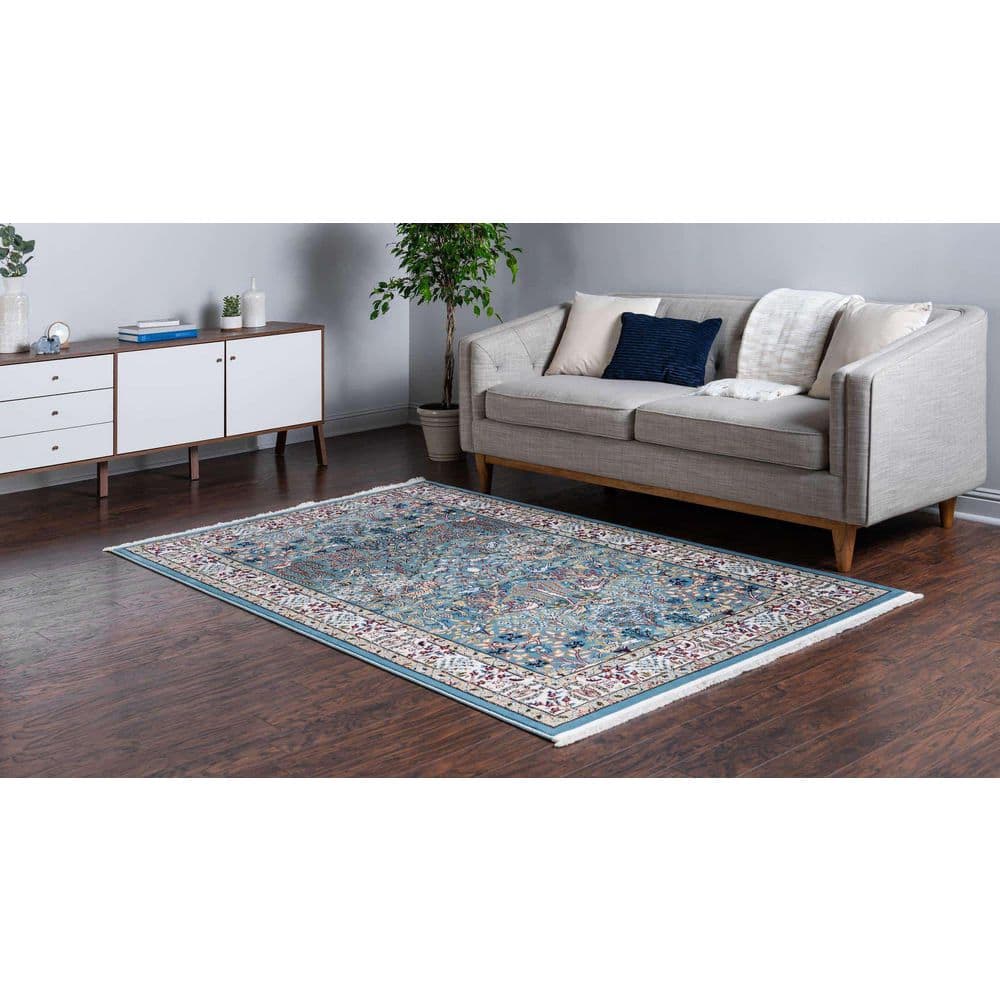 Narenj Blue and Beige Floral Synthetic 10' x 13' Area Rug