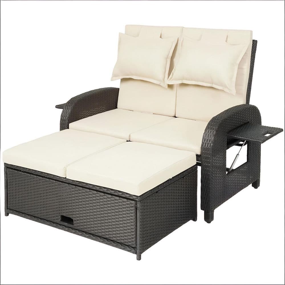 3-in-1 All-Weather Wicker Outdoor Day Bed, Convertible Reclining Daybed Sofa with Beige Cushions for Patio, Backyard price history on PriceWatchPro