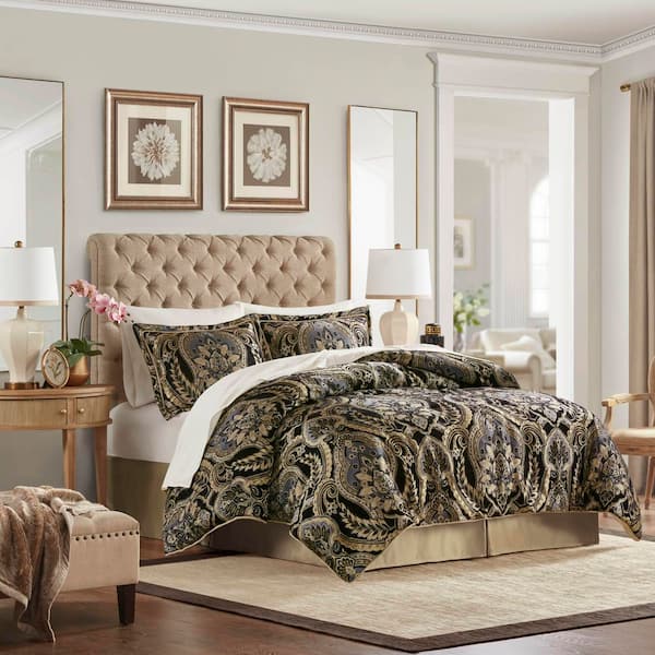 CROSCILL Julius 4-Piece Black Polyester King Comforter Set CCL10
