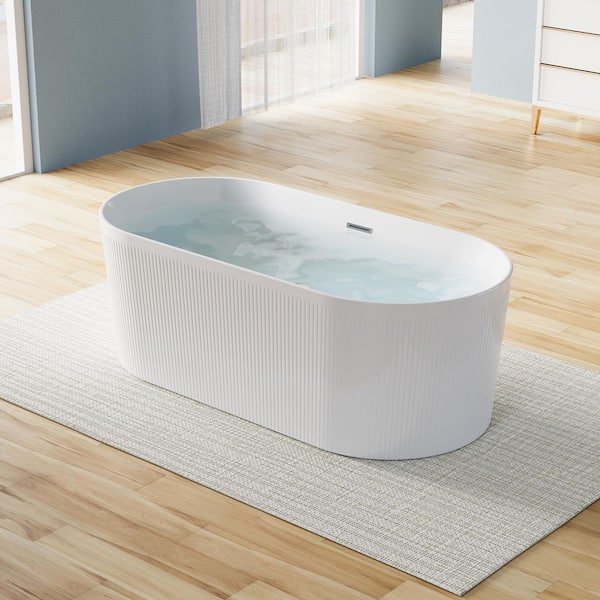 Elego 67 in. x 31.5 in. Freestanding Soaking Bathtub with Chrome Drain in Glossy White, 100% Pure Virgin Acrylic