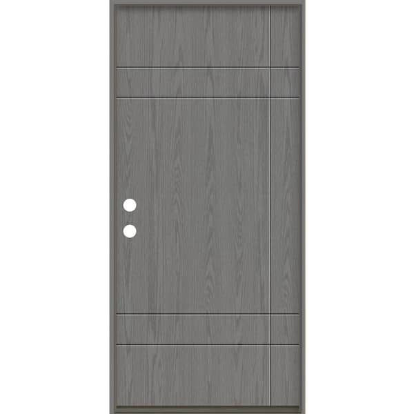 Krosswood Doors SUMMIT Modern 36 in. x 80 in. Right-Hand/Inswing 10-Grid Solid Panel Malibu Grey Stain Fiberglass Prehung Front Door