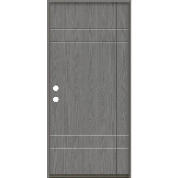 Krosswood Doors SUMMIT Modern 36 in. x 80 in. Right-Hand/Inswing 10-Grid Solid Panel Malibu Grey Stain Fiberglass Prehung Front Door