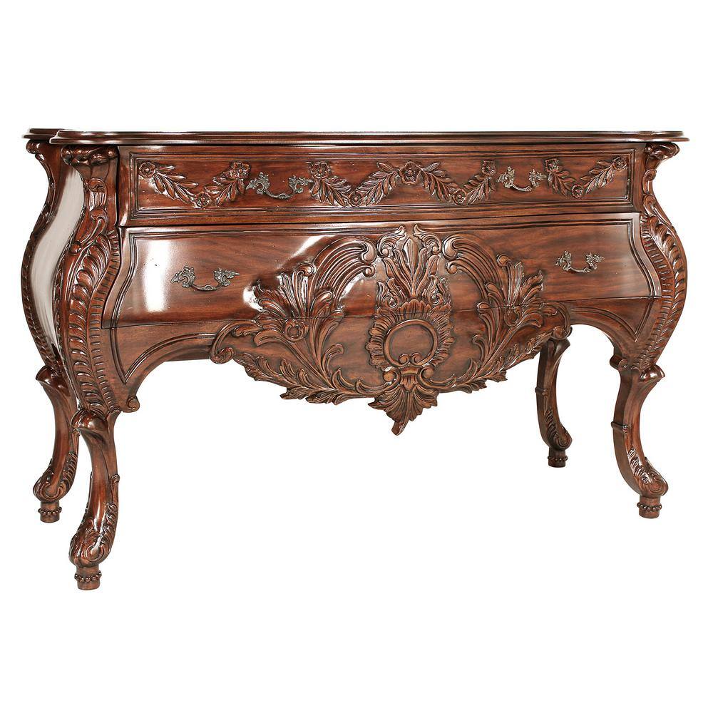 Hand-Carved Mahogany Bombe Console with Storage Drawers