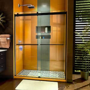 Sapphire 56 in. W - 60 in. W x 76 in. H Sliding Semi Frameless Shower Door in Satin Black with Clear Glass