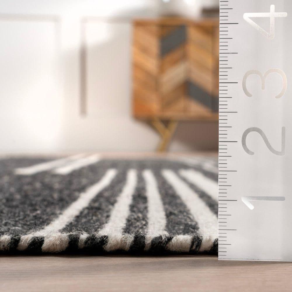 Dark Grey Handmade Wool Reversible Striped 9' x 12' Area Rug