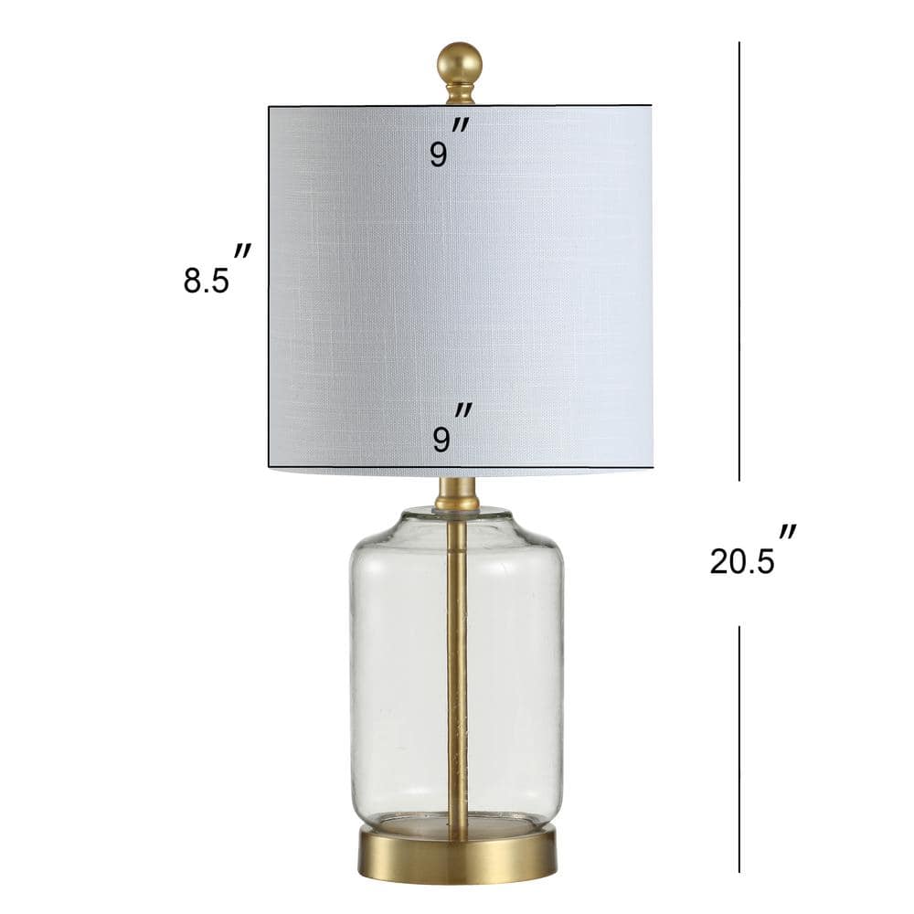 Duncan 20.5" Brass/Clear Glass Table Lamp with White Linen Shade