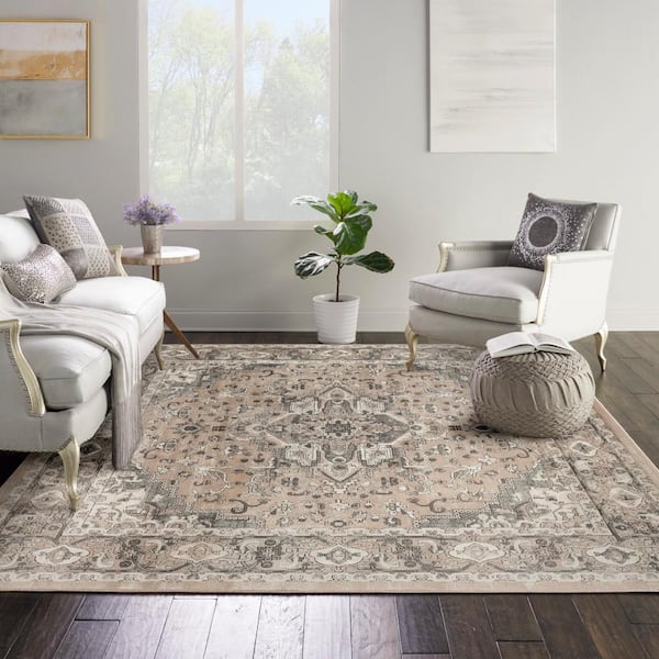 Concerto Beige Grey 8 ft. x 8 ft. Center medallion Traditional Square Area Rug