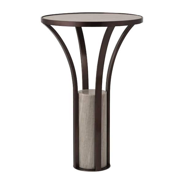 16 in. Bronze Round Marble Top Narrow Pedestal Base End Table