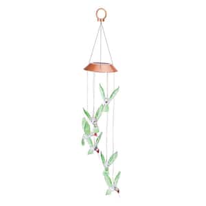 Wind Chime 2.3 ft. Glass Hummingbird Solar Wind Chimes with LED Lights Outdoor Indoor Decor