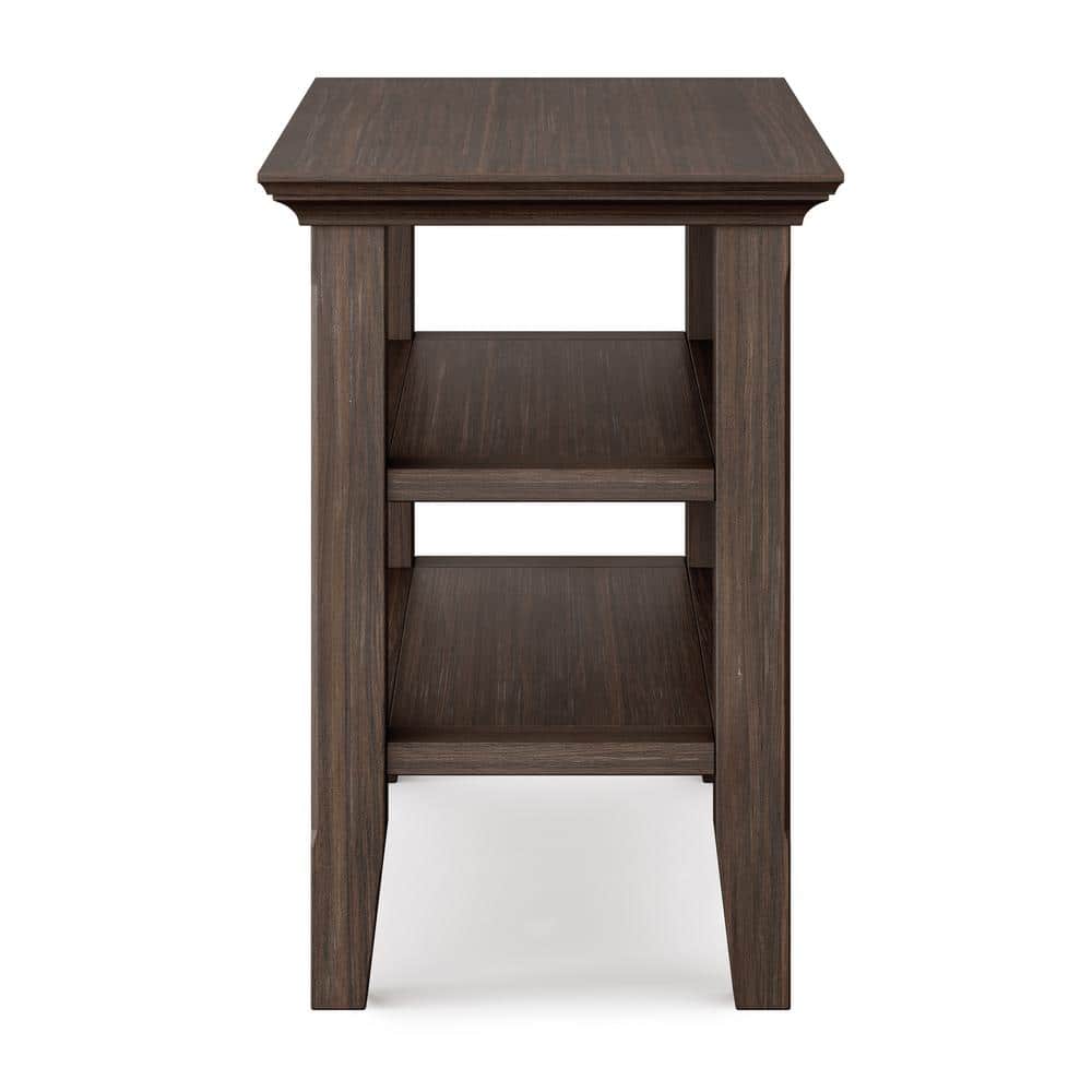 Farmhouse Brown Solid Wood Narrow Side Table with Shelves